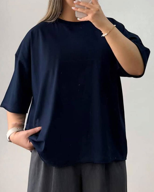 تیشرت زنانه لانگ باکسی ساده پرگل مدل 6470