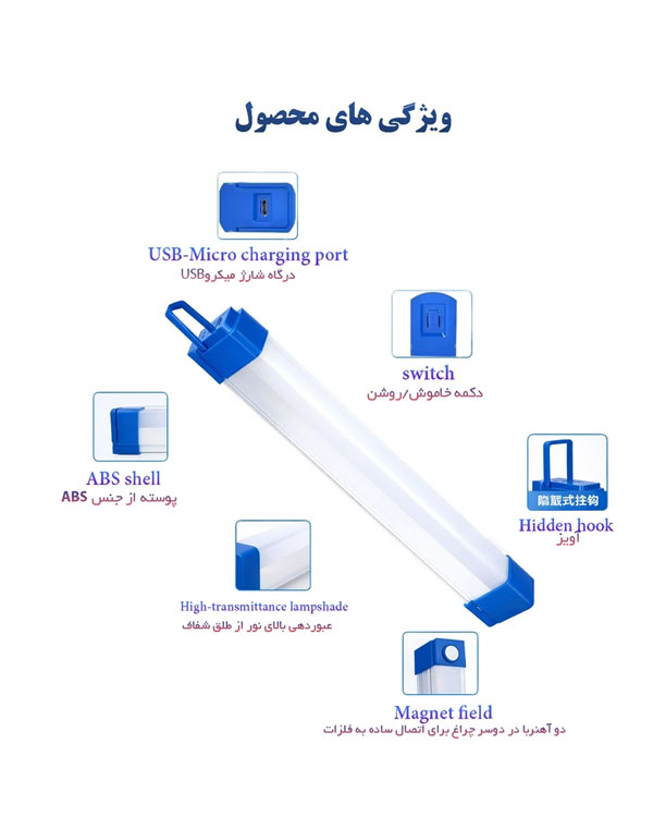 چراغ اضطراری USB شارژی آهن ربا دار