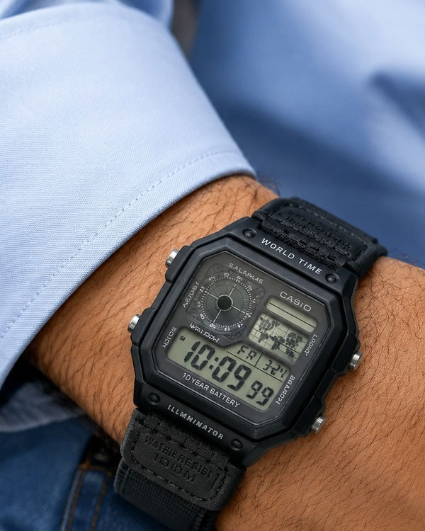 ساعت مردانه Casio World time بند برزنتی
